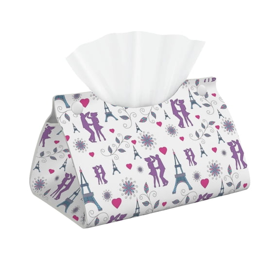 Leather Tissue Box Cover - Eiffel Tower dancing Long PVC Tissue Box Holder for Dining Tables, Bedside Tables, Desks, Modern Tissue Holder Cover for Living Room, Office, Bedroom Decor