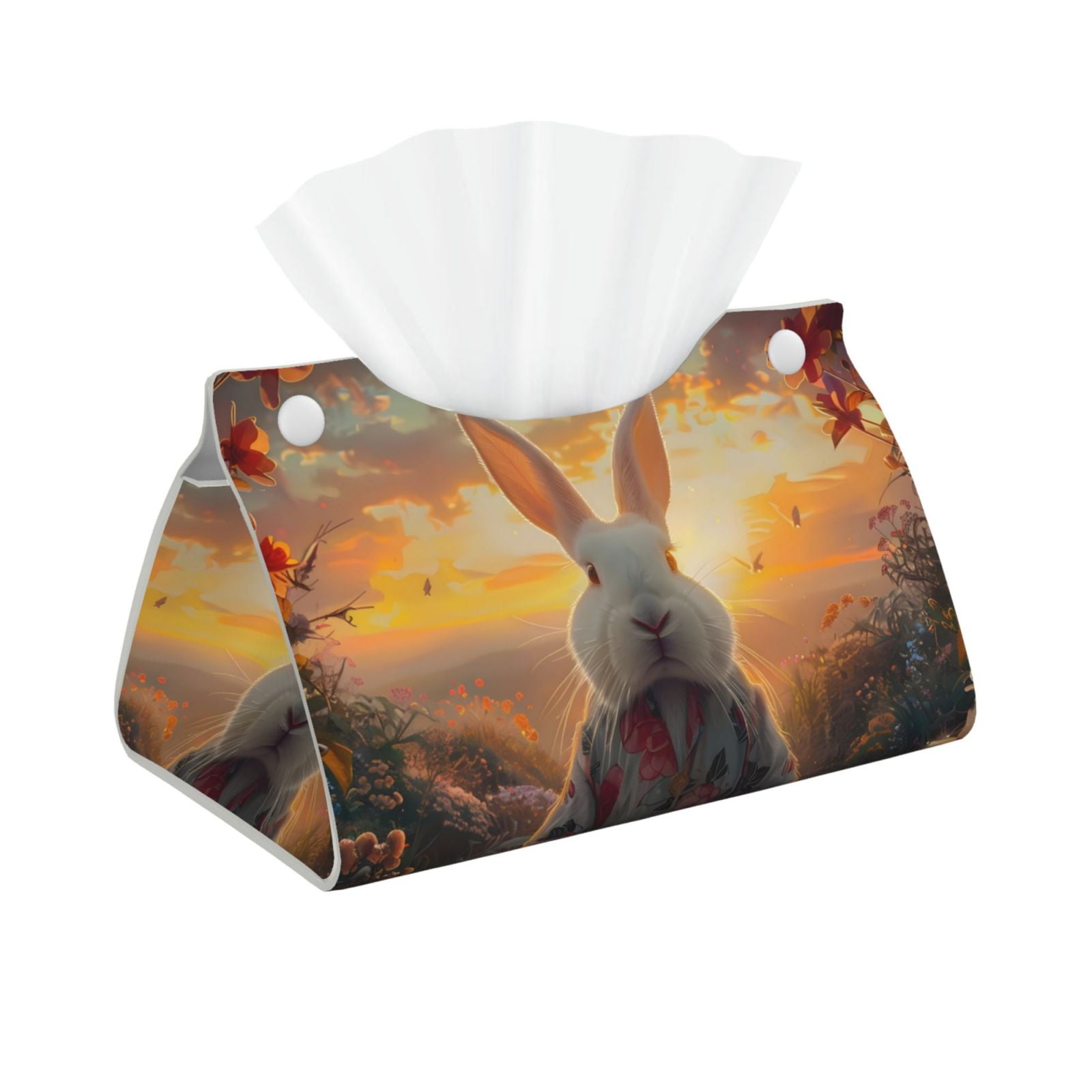 Leather Tissue Box Cover - Flower Meditating Rabbit Long PVC Tissue Box ...