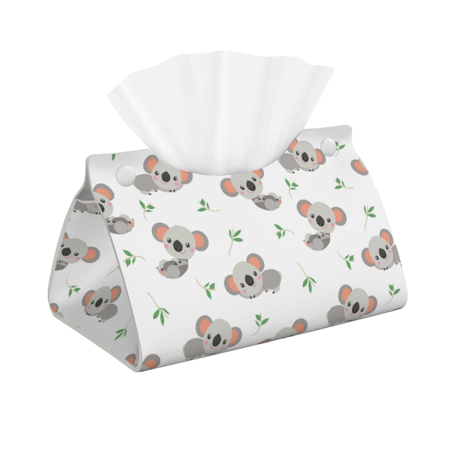 Leather Tissue Box Cover Gray White Koala Print Long PVC Tissue Box