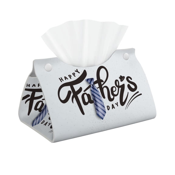 Leather Tissue Box Cover - Happy Father's Day (2) Long PVC Tissue Box Holder for Dining Tables, Bedside Tables, Desks, Modern Tissue Holder Cover for Living Room, Office, Bedroom Decor