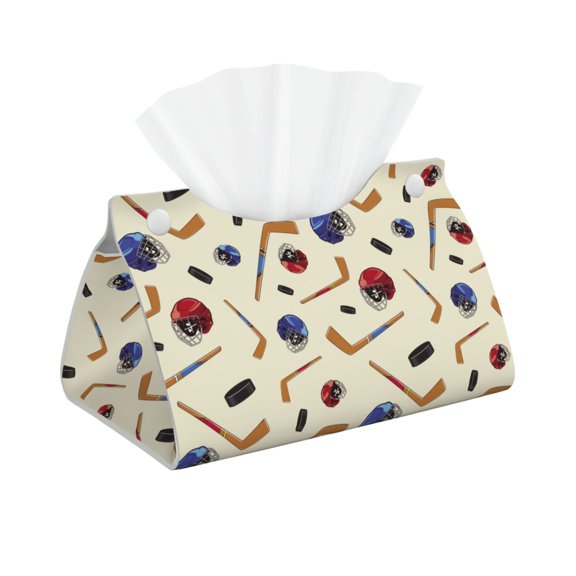 Leather Tissue Box Cover - Hockey stick helmet cool Long PVC Tissue Box Holder for Dining Tables, Bedside Tables, Desks, Modern Tissue Holder Cover for Living Room, Office, Bedroom Decor