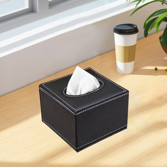 Leather Tissue Box Cover Hotel Style Napkin Holder Restaurant Tissue Storage Container European Design Faux Leather Decorative Box with Flat Top