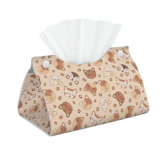 Leather Tissue Box Cover - Kawaii Cartoon Cat Face Long PVC Tissue Box Holder for Dining Tables, Bedside Tables, Desks, Modern Tissue Holder Cover for Living Room, Office, Bedroom Decor