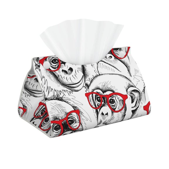 Leather Tissue Box Cover - Monkey Long PVC Tissue Box Holder for Dining Tables, Bedside Tables, Desks, Modern Tissue Holder Cover for Living Room, Office, Bedroom Decor
