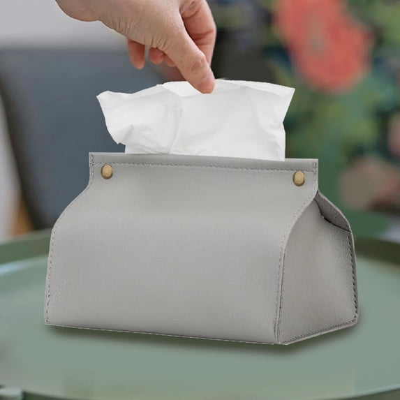 Leather Tissue Box Cover Organizer | Rectangular Desktop Tissue Holder for Living Room, Bedroom, Home | Durable Faux Leather, Medium Size 7.67"x5.1"x4.72" | Gray, Brown, Blue, White | Stylish