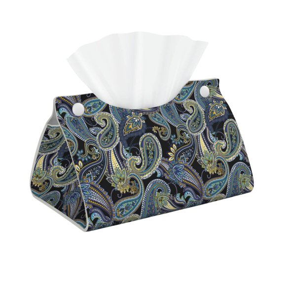 Leather Tissue Box Cover - Paisley Pattern No.9067 Long PVC Tissue Box Holder for Dining Tables, Bedside Tables, Desks, Modern Tissue Holder Cover for Living Room, Office, Bedroom Decor