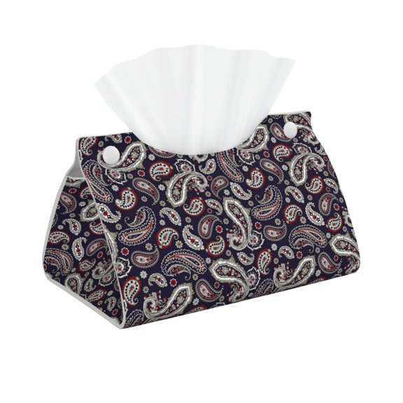 Leather Tissue Box Cover - Paisley Pattern No.9069 Long PVC Tissue Box Holder for Dining Tables, Bedside Tables, Desks, Modern Tissue Holder Cover for Living Room, Office, Bedroom Decor