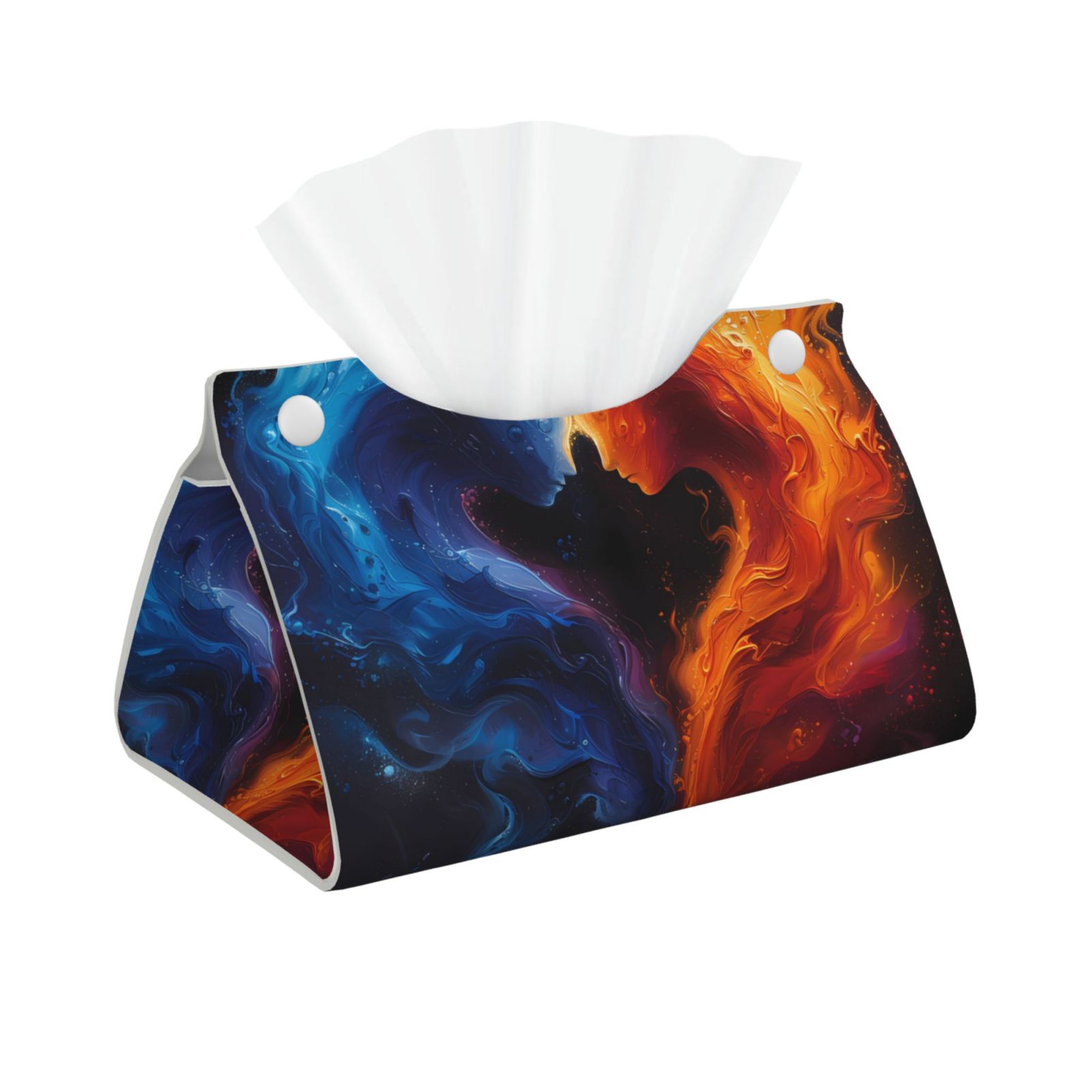 Leather Tissue Box Cover Red and Blue Abstract Long PVC Tissue Box