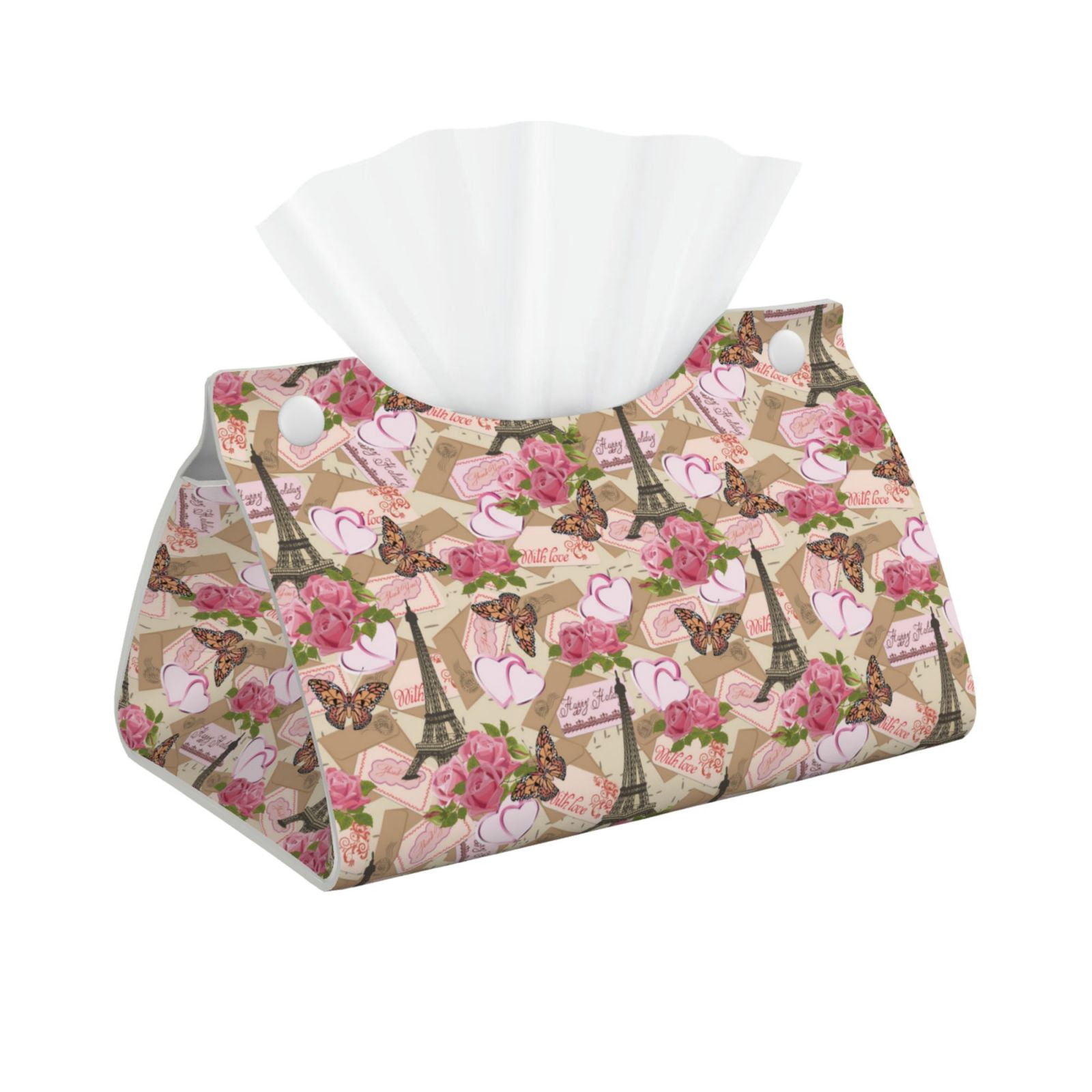 Leather Tissue Box Cover - Rose Flowers Butterfly Love Long PVC Tissue ...