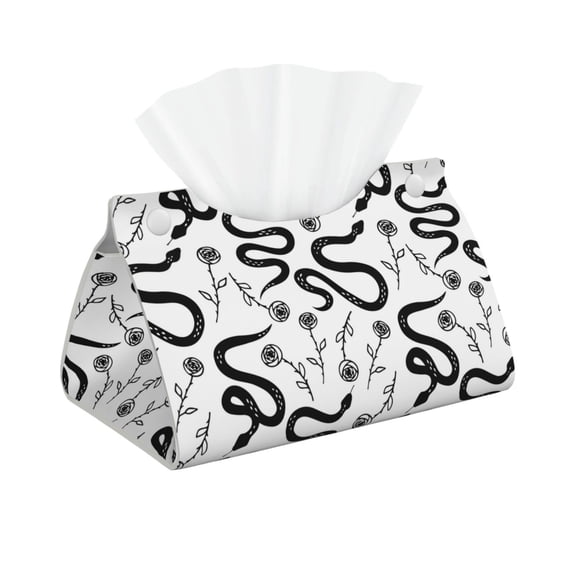 Leather Tissue Box Cover - Sketch Simple Black Snake_A Long PVC Tissue Box Holder for Dining Tables, Bedside Tables, Desks, Modern Tissue Holder Cover for Living Room, Office, Bedroom Decor