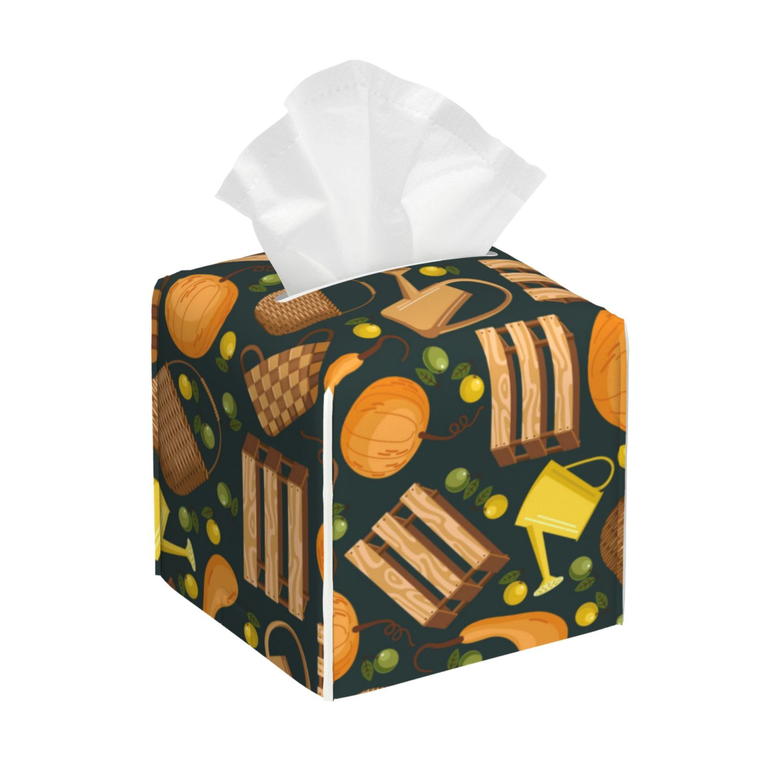 Leather Tissue Box Cover Square - Autumn Harvest Pumpkin Basket ...