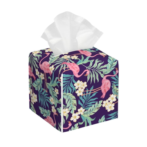 Leather Tissue Box Cover Square - Bird Flowers leaves Waterproof Tissue Box Holder Paper Case Organizer Dispenser for Modern Home Office Room Home Bathroom Decor