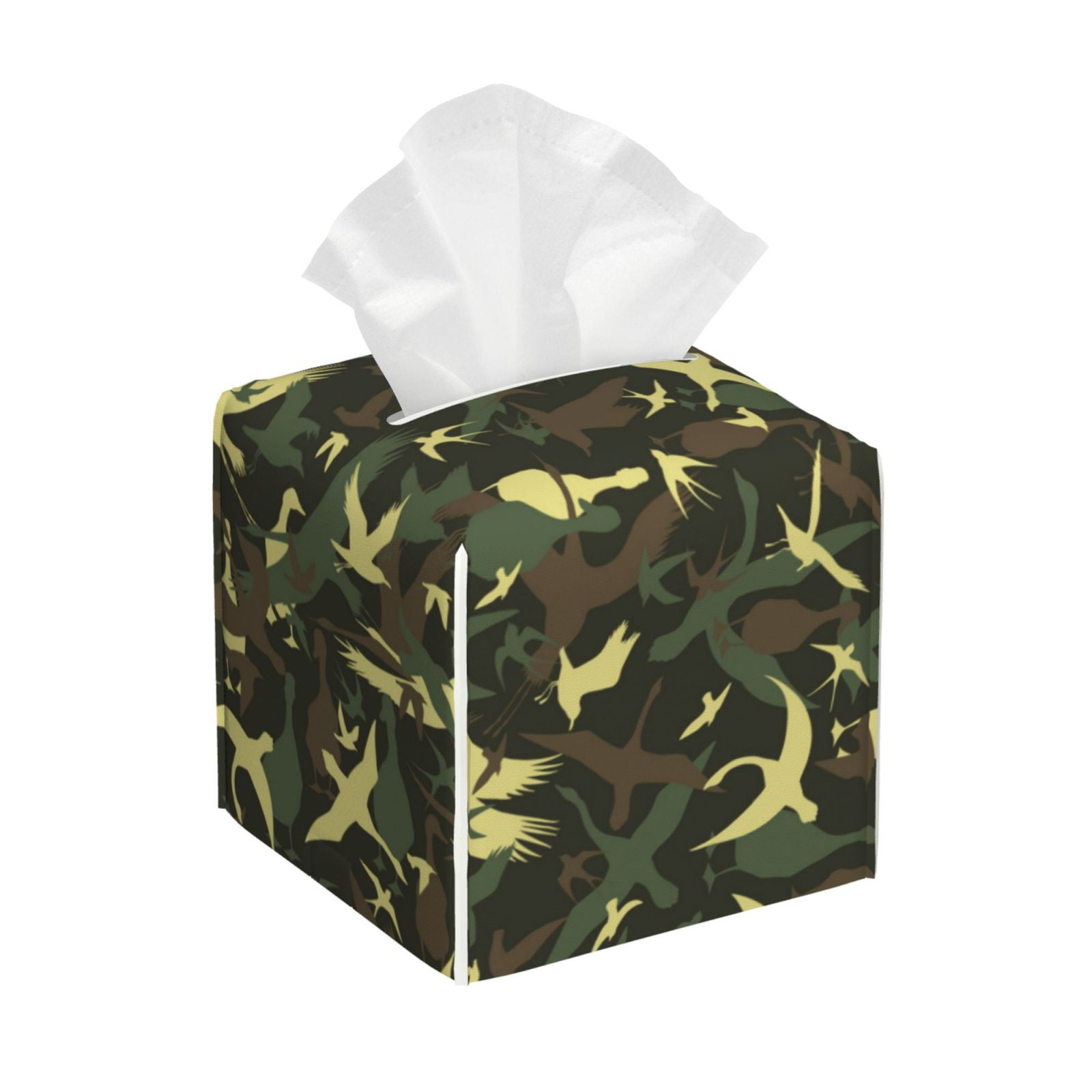 Leather Tissue Box Cover Square - Birds Camouflage Green Lightweight ...