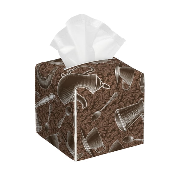 Leather Tissue Box Cover Square - Coffee pots Waterproof Tissue Box Holder Paper Case Organizer Dispenser for Modern Home Office Room Home Bathroom Decor