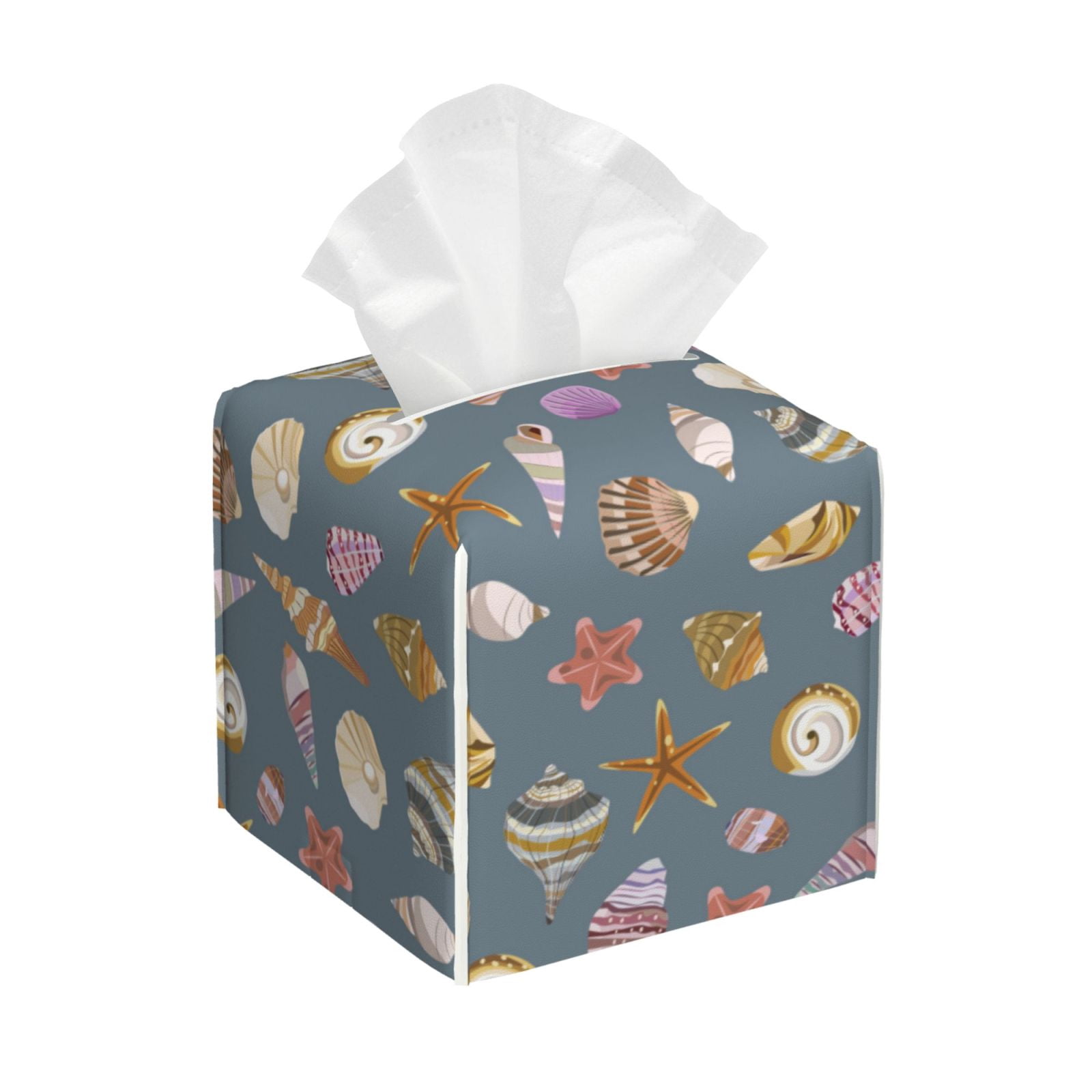Leather Tissue Box Cover Square - Conch Shells Print No.9046 Waterproof ...