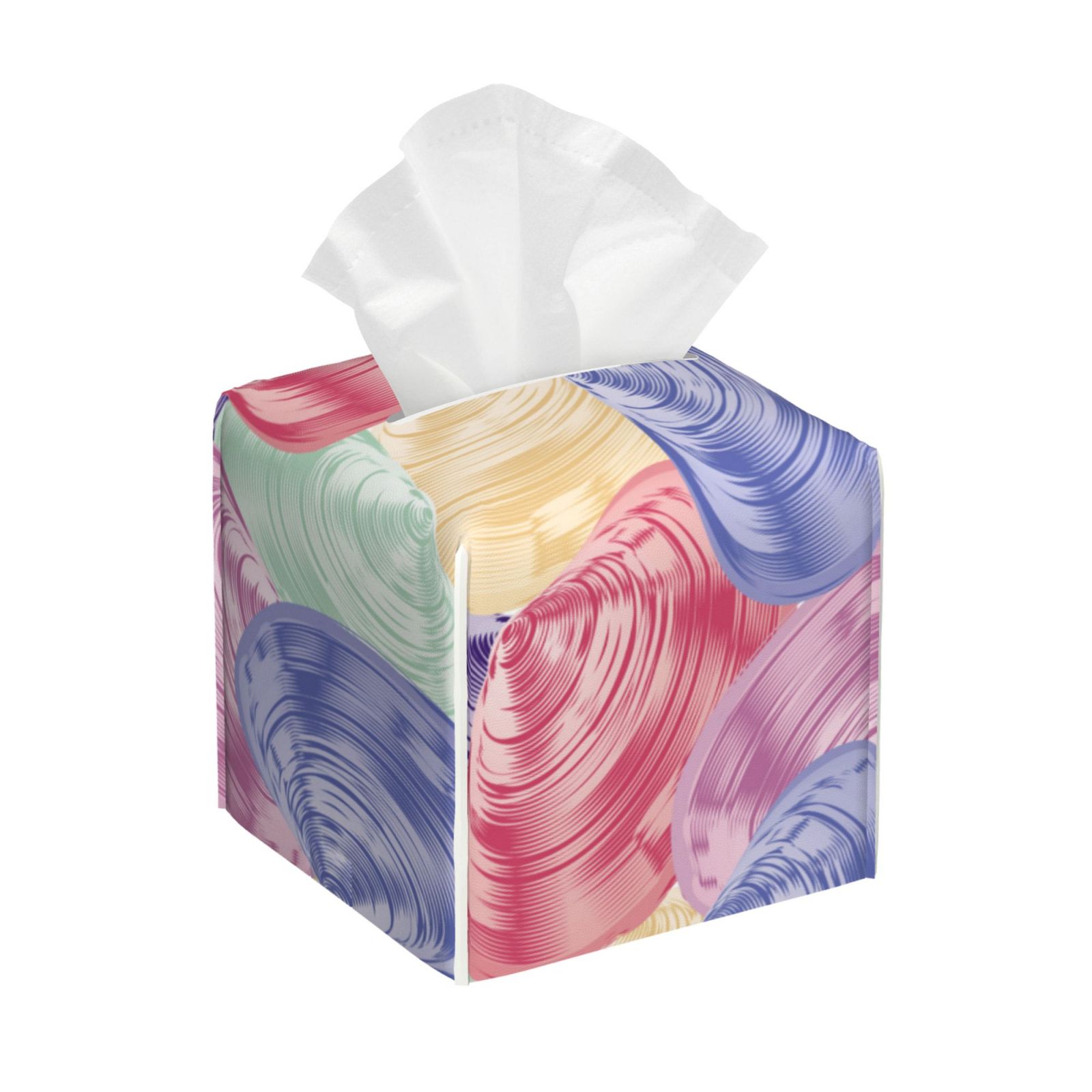 Leather Tissue Box Cover Square - Conch Shells Print No.909 Waterproof ...