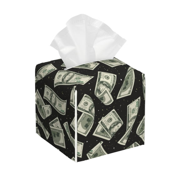 Leather Tissue Box Cover Square - Dollar Waterproof Tissue Box Holder Paper Case Organizer Dispenser for Modern Home Office Room Home Bathroom Decor