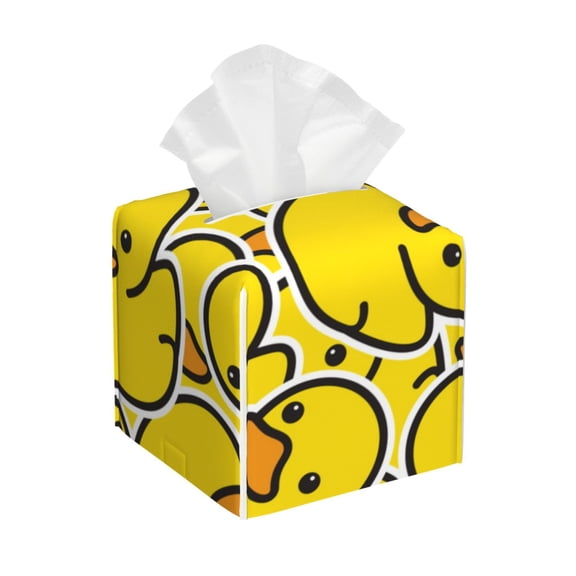Leather Tissue Box Cover Square - Ducky Cartoon Animal Yellow Waterproof Tissue Box Holder Paper Case Organizer Dispenser for Modern Home Office Room Home Bathroom Decor