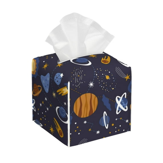 Leather Tissue Box Cover Square - Galaxy Waterproof Tissue Box Holder Paper Case Organizer Dispenser for Modern Home Office Room Home Bathroom Decor