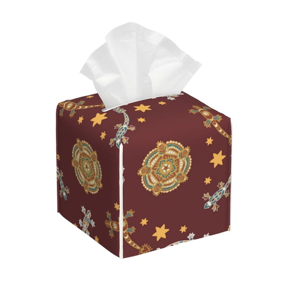 Leather Tissue Box Cover Square - Geometric Lizard Gecko Colorful_B Waterproof Tissue Box Holder Paper Case Organizer Dispenser for Modern Home Office Room Home Bathroom Decor