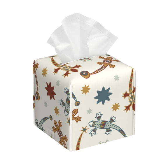 Leather Tissue Box Cover Square - Geometric Lizard Gecko Colorful Waterproof Tissue Box Holder Paper Case Organizer Dispenser for Modern Home Office Room Home Bathroom Decor