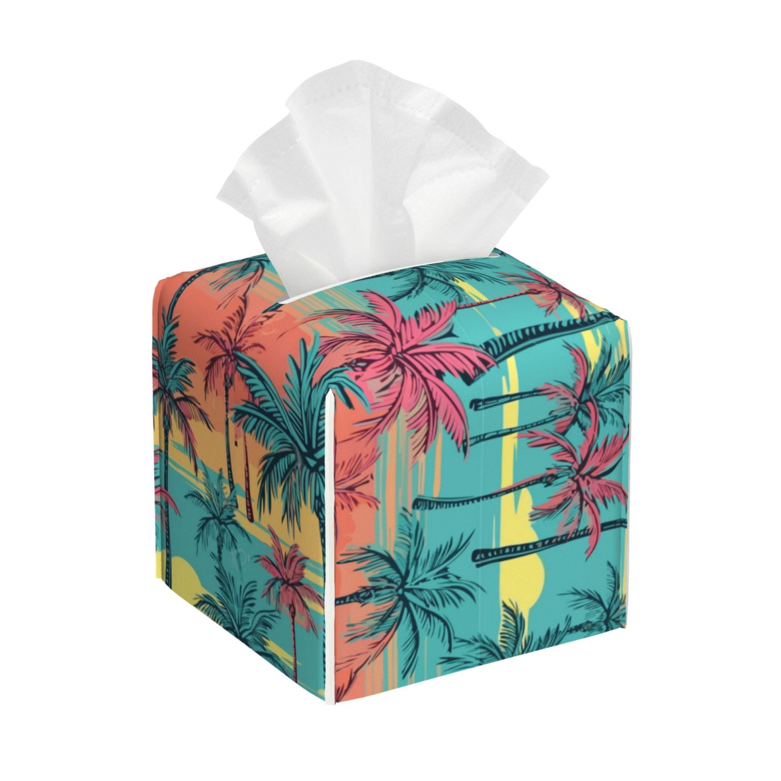Leather Tissue Box Cover Square - Hawaii Palms Lightweight Waterproof ...