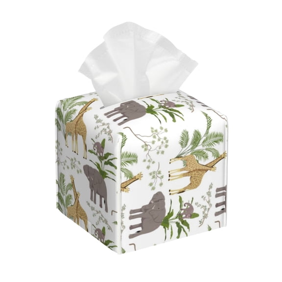Leather Tissue Box Cover Square - Jungle Animal Waterproof Tissue Box Holder Paper Case Organizer Dispenser for Modern Home Office Room Home Bathroom Decor