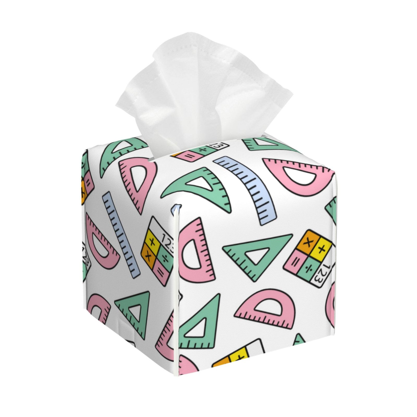 Tissue Wallet Ruler Leather Tissue Box Cover Square - Math ruler Print colorful Waterproof ...