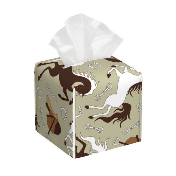 Leather Tissue Box Cover Square - Minimalist Cool Horse Saddle_A Waterproof Tissue Box Holder Paper Case Organizer Dispenser for Modern Home Office Room Home Bathroom Decor