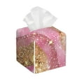 thumbnail image 1 of Leather Tissue Box Cover Square - Pink and Gold Glam Glitter Waterproof Tissue Box Holder Paper Case Organizer Dispenser for Modern Home Office Room Home Bathroom Decor, 1 of 7