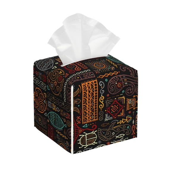 Leather Tissue Box Cover Square - Polynesian Turtles Waterproof Tissue Box Holder Paper Case Organizer Dispenser for Modern Home Office Room Home Bathroom Decor