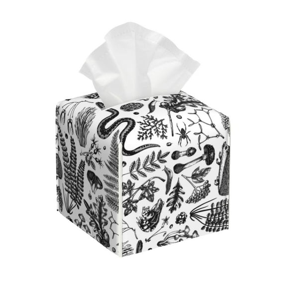 Leather Tissue Box Cover Square - Sketch Snake Mushroom Hedgehog Waterproof Tissue Box Holder Paper Case Organizer Dispenser for Modern Home Office Room Home Bathroom Decor
