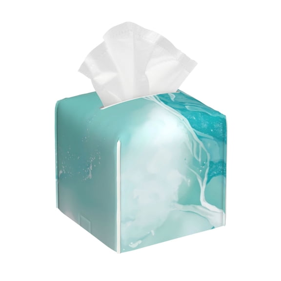 Leather Tissue Box Cover Square - Teal Turquoise 1 Waterproof Tissue Box Holder Paper Case Organizer Dispenser for Modern Home Office Room Home Bathroom Decor