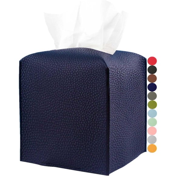 Leather Tissue Box Cover Square - Tissue Holder Aesthetic PU Leather Tissue Box Holder Decorative for Bathroom, Home Office Decor