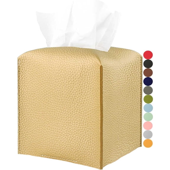 Leather Tissue Box Cover Square - Tissue Holder Aesthetic PU Leather Tissue Box Holder Decorative for Bathroom, Home Office Decor