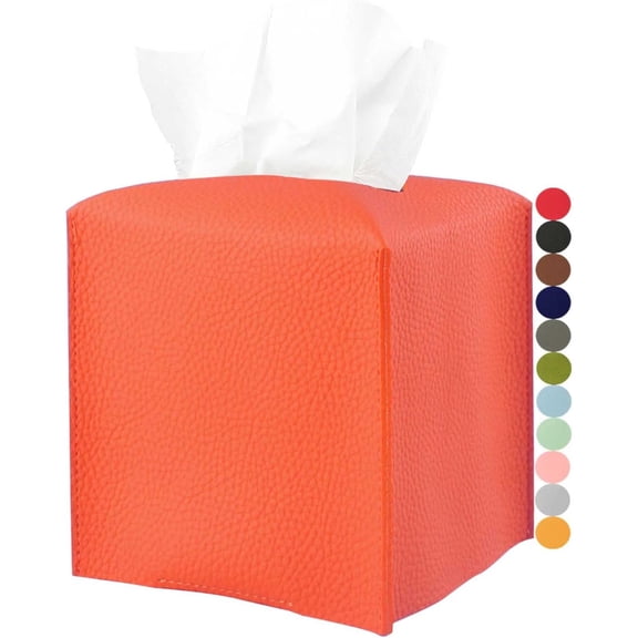 Leather Tissue Box Cover Square - Tissue Holder Aesthetic PU Leather Tissue Box Holder Decorative for Bathroom, Home Office Decor