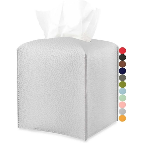 Leather Tissue Box Cover Square - Tissue Holder Aesthetic PU Leather Tissue Box Holder Decorative for Bathroom, Home Office Decor