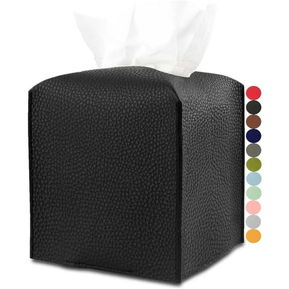 Leather Tissue Box Cover Square - Tissue Holder PU Leather Tissue Box Holder Decorative for Bathroom, Home Office Decor
