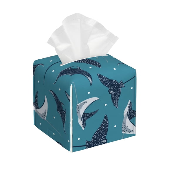 Leather Tissue Box Cover Square - cute Stingray polka dots Waterproof Tissue Box Holder Paper Case Organizer Dispenser for Modern Home Office Room Home Bathroom Decor