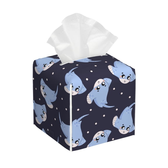 Leather Tissue Box Cover Square - cute stingray polka dots black Waterproof Tissue Box Holder Paper Case Organizer Dispenser for Modern Home Office Room Home Bathroom Decor