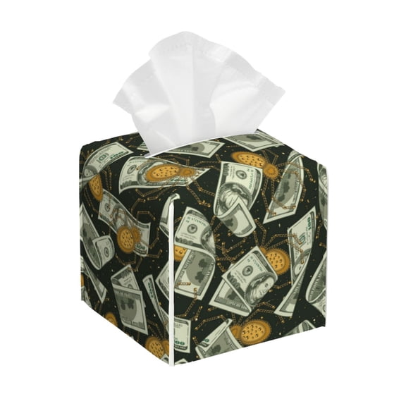 Leather Tissue Box Cover Square - dollar golden spiders cool print Waterproof Tissue Box Holder Paper Case Organizer Dispenser for Modern Home Office Room Home Bathroom Decor