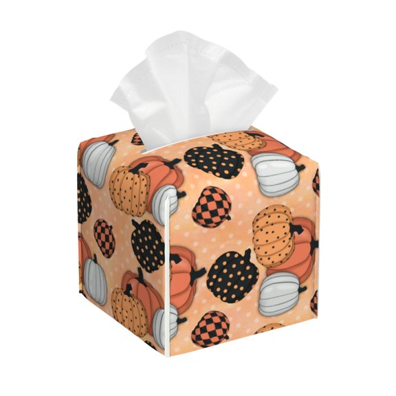 Leather Tissue Box Cover Square - pumpkins halloween context Waterproof Tissue Box Holder Paper Case Organizer Dispenser for Modern Home Office Room Home Bathroom Decor