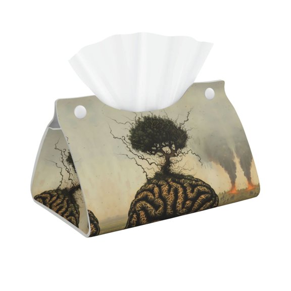 Leather Tissue Box Cover - Surreal Brain Tree Long PVC Tissue Box Holder for Dining Tables, Bedside Tables, Desks, Modern Tissue Holder Cover for Living Room, Office, Bedroom Decor