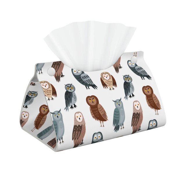 Leather Tissue Box Cover Ugly Dorky Owl Long PVC Tissue Box Holder