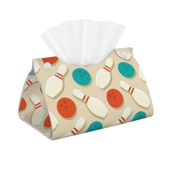 Leather Tissue Box Cover - Vintage Bowling Long PVC Tissue Box Holder for Dining Tables, Bedside Tables, Desks, Modern Tissue Holder Cover for Living Room, Office, Bedroom Decor