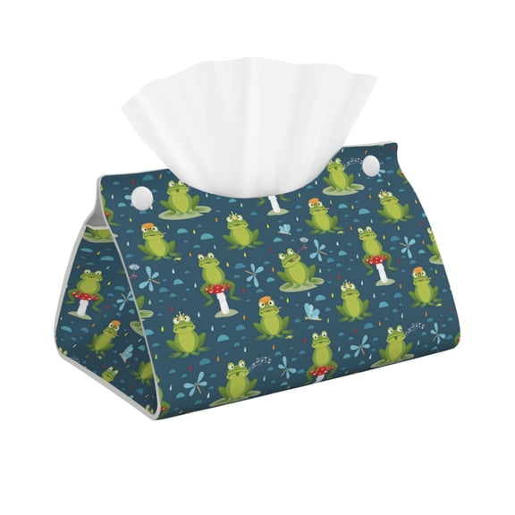 Leather Tissue Box Cover - funny frogs dragonfly Raining Long PVC Tissue Box Holder for Dining Tables, Bedside Tables, Desks, Modern Tissue Holder Cover for Living Room, Office, Bedroom Decor