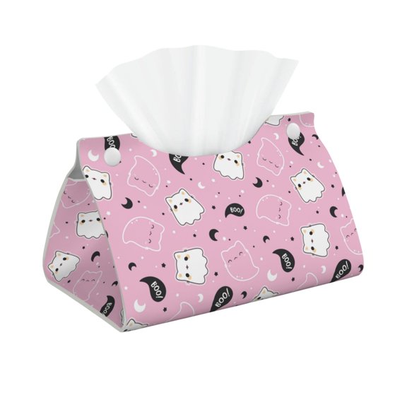 Leather Tissue Box Cover - kawaii_kitten_ghosts_pattern Long PVC Tissue Box Holder for Dining Tables, Bedside Tables, Desks, Modern Tissue Holder Cover for Living Room, Office, Bedroom Decor
