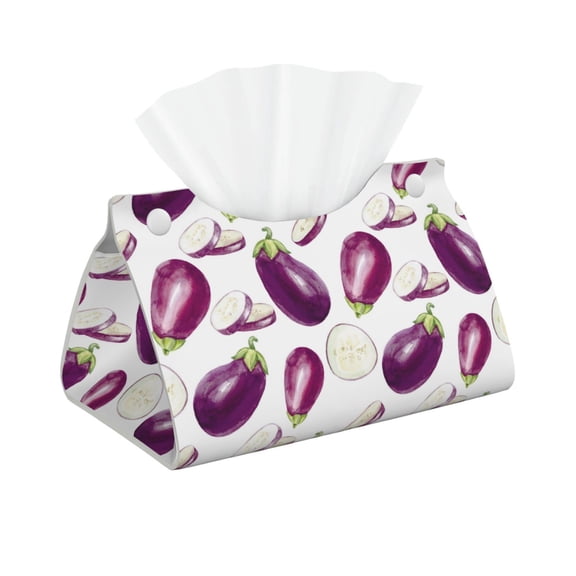 Leather Tissue Box Cover - purple Eggplant slices Long PVC Tissue Box Holder for Dining Tables, Bedside Tables, Desks, Modern Tissue Holder Cover for Living Room, Office, Bedroom Decor