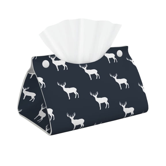 Leather Tissue Box Cover - white moose deer black Long PVC Tissue Box Holder for Dining Tables, Bedside Tables, Desks, Modern Tissue Holder Cover for Living Room, Office, Bedroom Decor