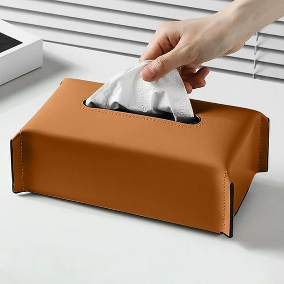 Leather Tissue Box, Home Living Room, Napkin Holder, Hand Stitched Design, for Coffee Table Decor, Contemporary Home Accessory | Brown KTFgvq